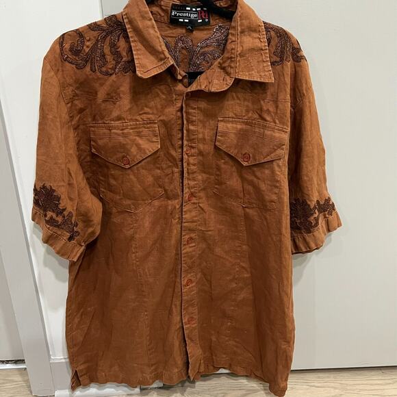 Men's Vintage Prestige 100% Linen Embroidered Shirt  Baroque Retro Gothic Sz-XL - Picture 4 of 10